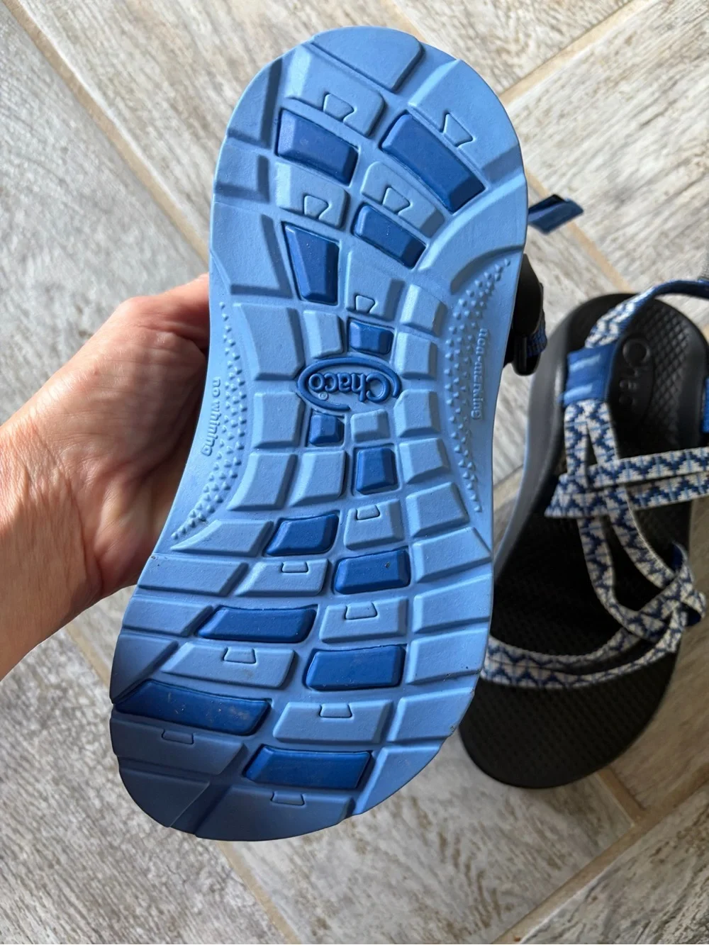 Chaco Kids Blue and White Patterned Strap Sandals